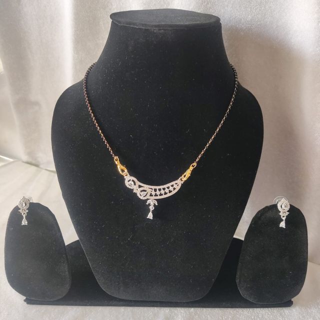 Silver AD Mangalsutra Necklace Set with Earrings