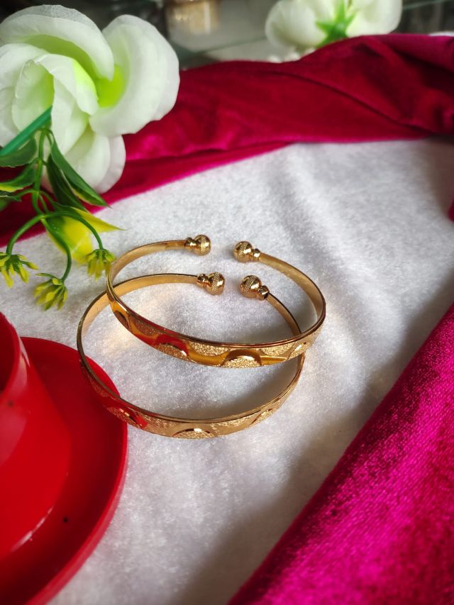Gold Finish Adjustable Designer Metal Kada Bangles (Set of 2)
