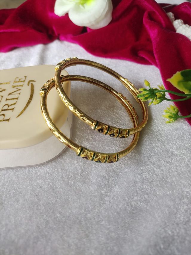 Gold Finish Designer Metal Kada Bangles (Set of 2)