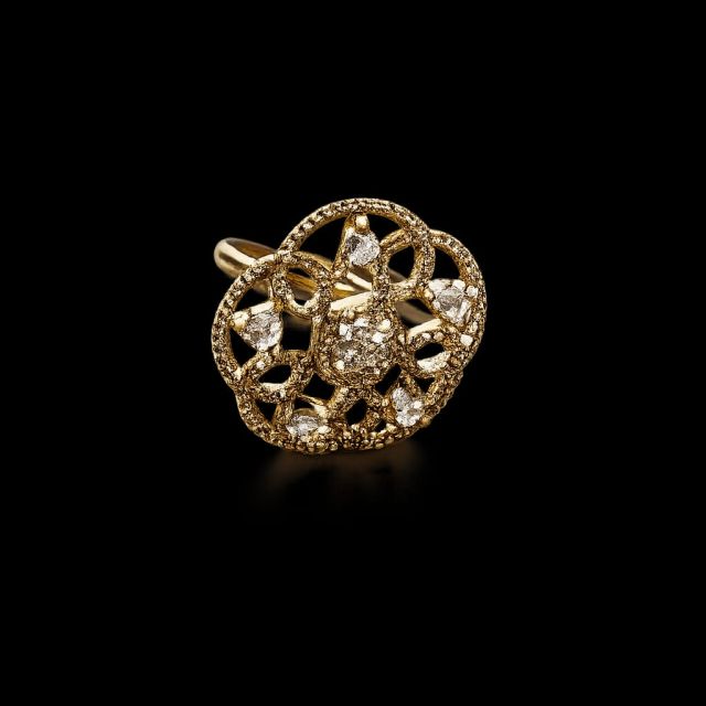 Gold-Tone Floral Crystal Statement Ring for Women