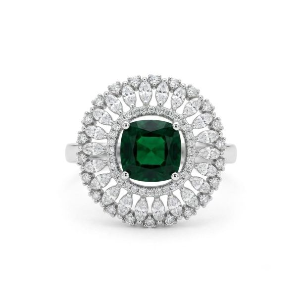 Emerald Green Halo Crystal Statement Ring for Women