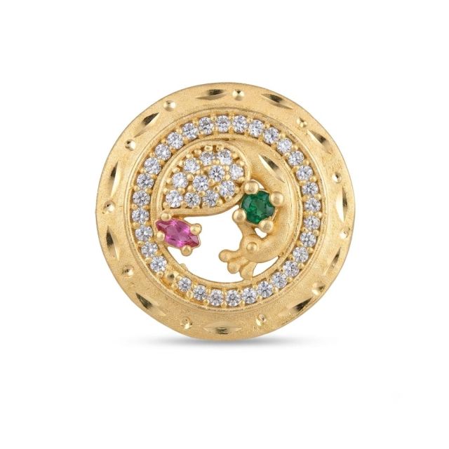 Gold-Plated CZ Peacock Design Adjustable Ring for Women