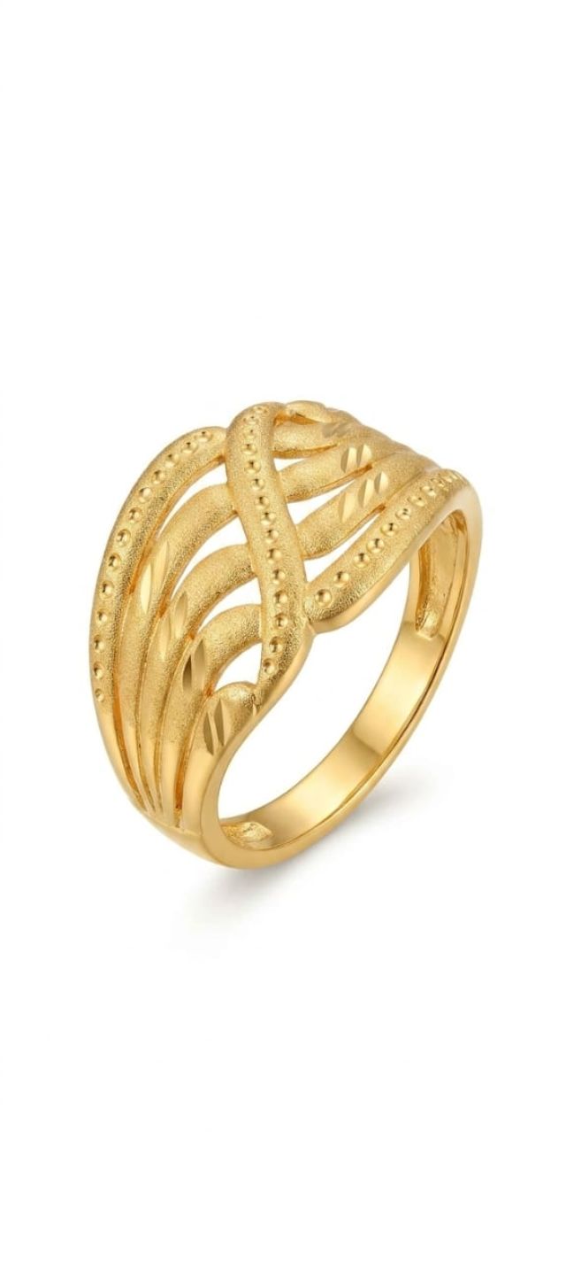 Gold-Tone Leaf Pattern Multi-Band Designer Ring for Women