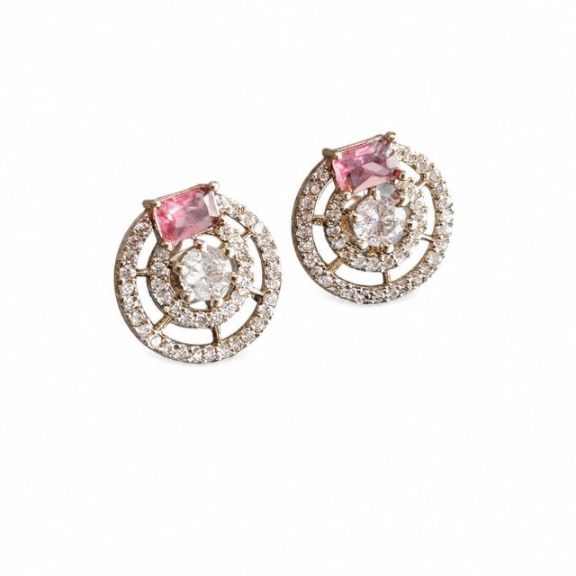 Rose Gold-Plated Pink Stone Stud Earrings for Women