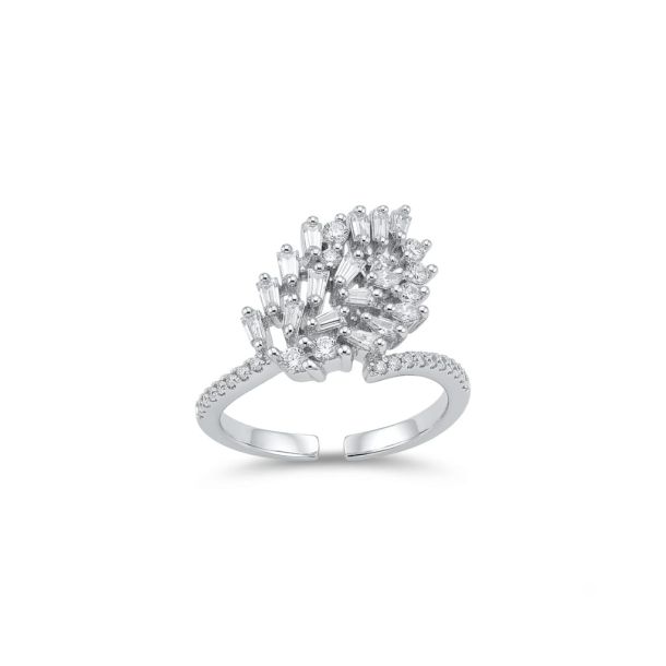 Silver-Tone Adjustable Crystal Burst Ring for Women