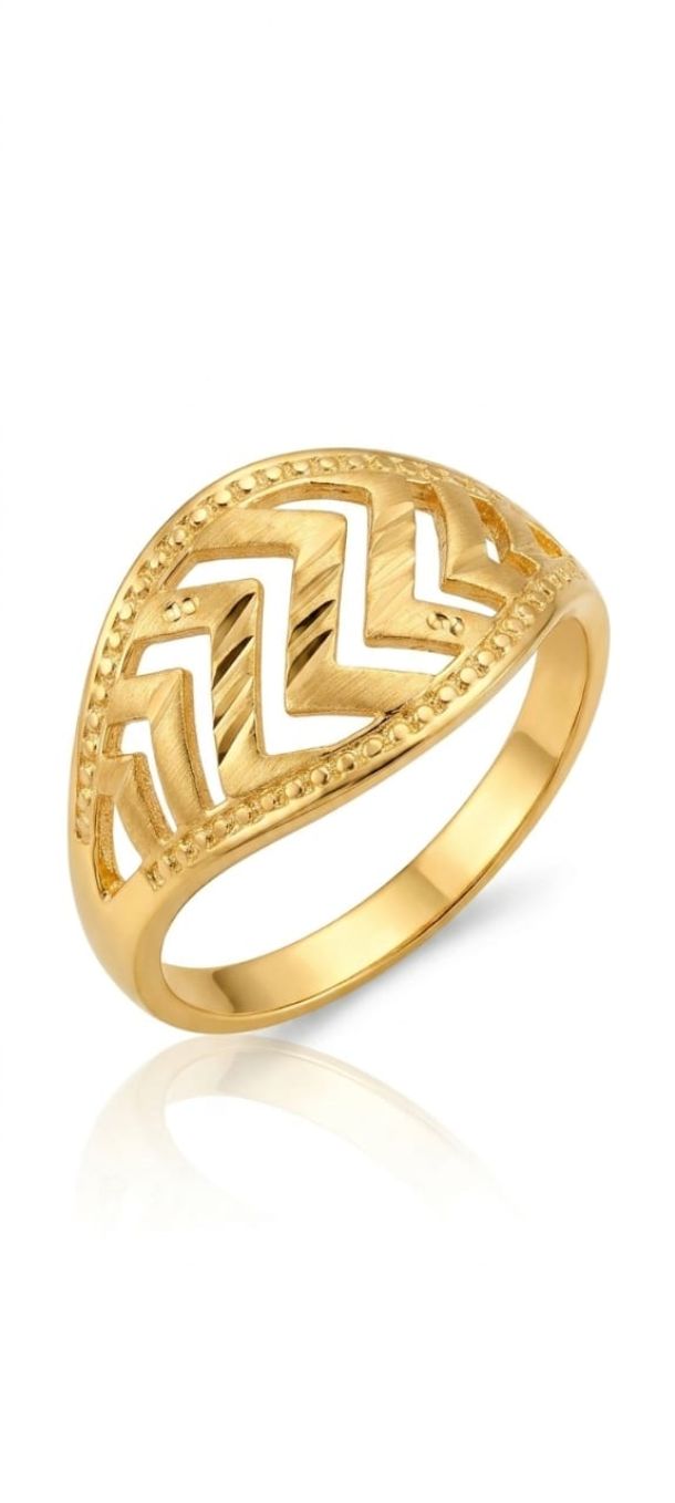 Gold-Tone Geometric Chevron Designer Ring for Women