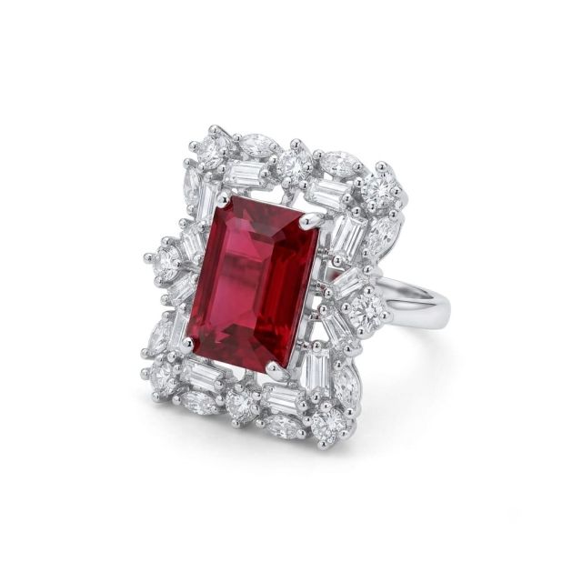 Silver-Tone Ruby Red Halo Statement Ring for Women