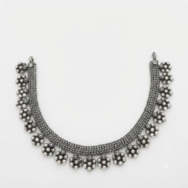 Traditional Oxidised Silver-Tone Floral Anklet (Payal) for Women