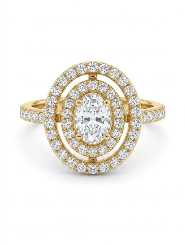 Luxury Oval Halo CZ Ring – Gold Plated
